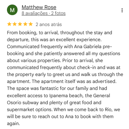 Google review by Matthew Rose