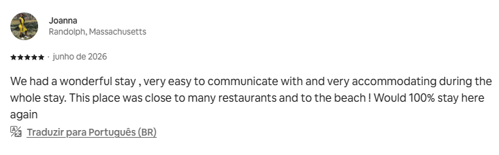 Airbnb review by Joanna